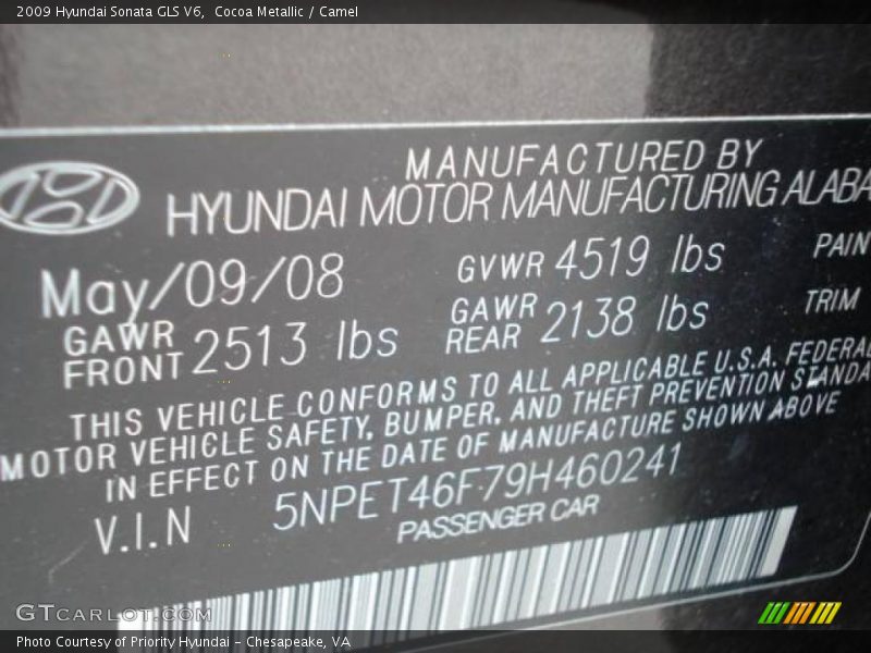 Cocoa Metallic / Camel 2009 Hyundai Sonata GLS V6