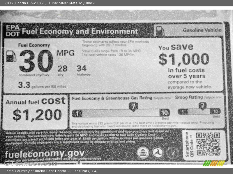 Lunar Silver Metallic / Black 2017 Honda CR-V EX-L