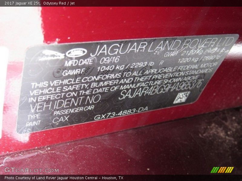 Odyssey Red / Jet 2017 Jaguar XE 25t