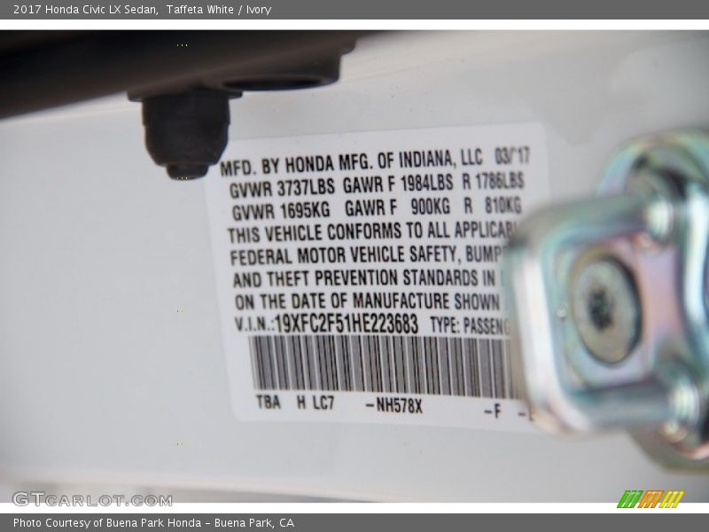 Taffeta White / Ivory 2017 Honda Civic LX Sedan