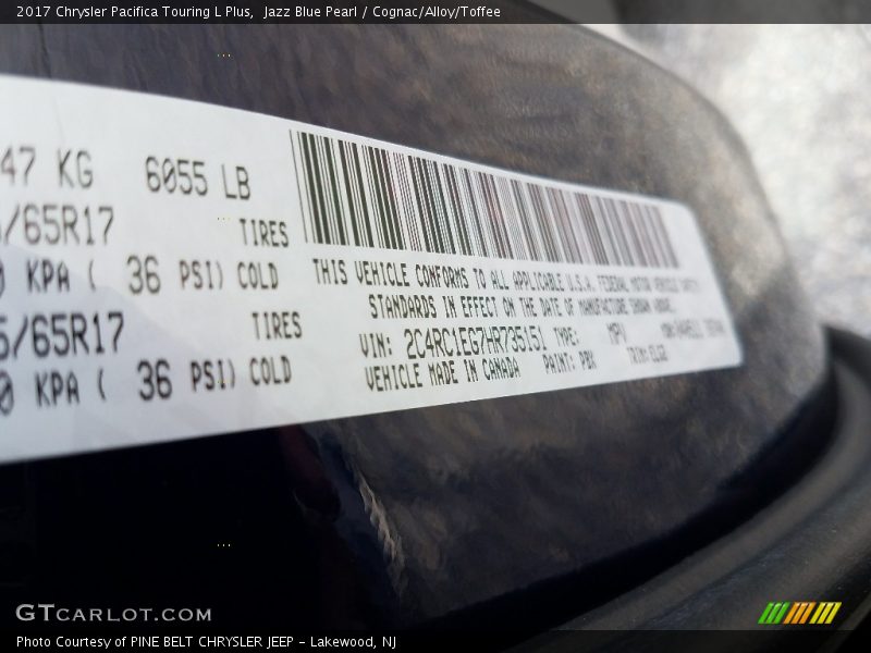 Jazz Blue Pearl / Cognac/Alloy/Toffee 2017 Chrysler Pacifica Touring L Plus