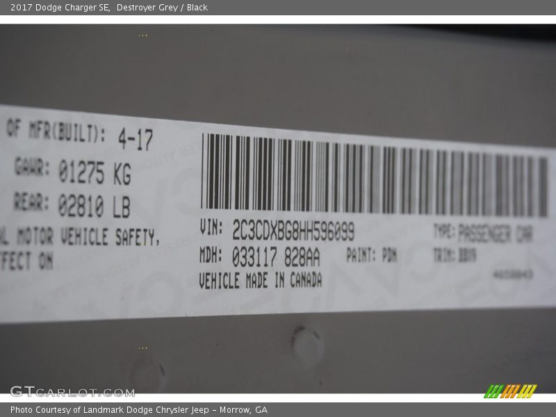 Destroyer Grey / Black 2017 Dodge Charger SE