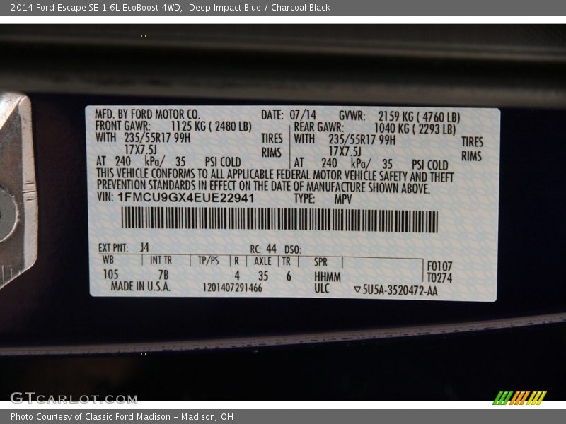 Deep Impact Blue / Charcoal Black 2014 Ford Escape SE 1.6L EcoBoost 4WD