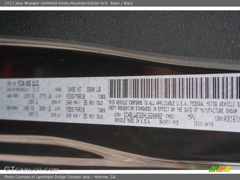 Black / Black 2017 Jeep Wrangler Unlimited Smoky Mountain Edition 4x4