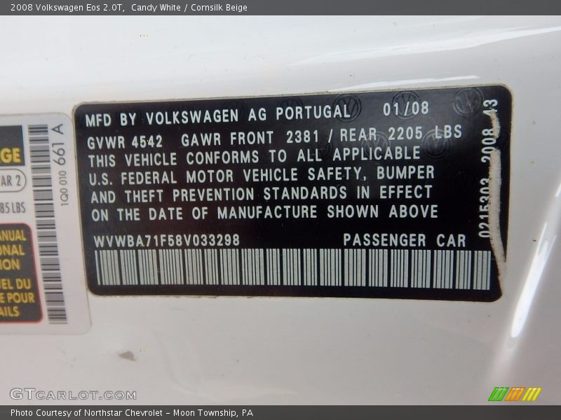 Candy White / Cornsilk Beige 2008 Volkswagen Eos 2.0T
