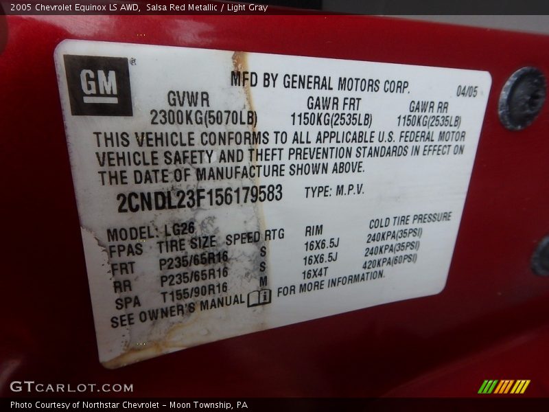 Salsa Red Metallic / Light Gray 2005 Chevrolet Equinox LS AWD
