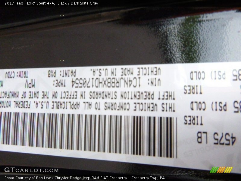 Black / Dark Slate Gray 2017 Jeep Patriot Sport 4x4