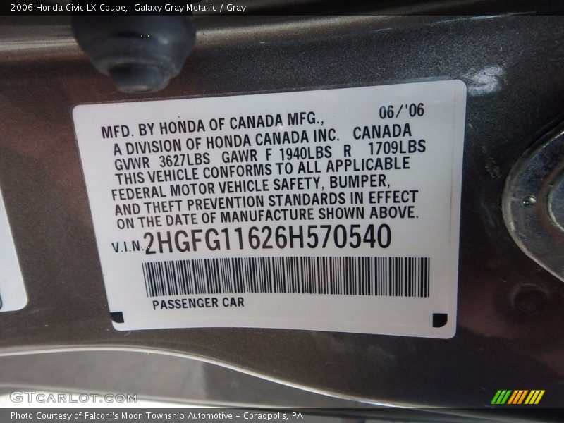 Galaxy Gray Metallic / Gray 2006 Honda Civic LX Coupe