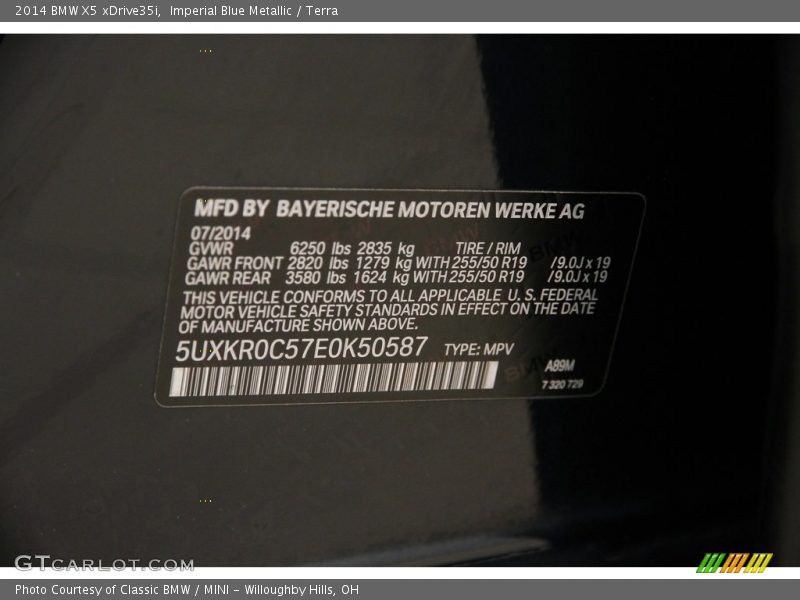 Imperial Blue Metallic / Terra 2014 BMW X5 xDrive35i