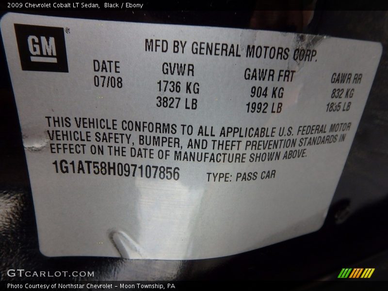 Black / Ebony 2009 Chevrolet Cobalt LT Sedan