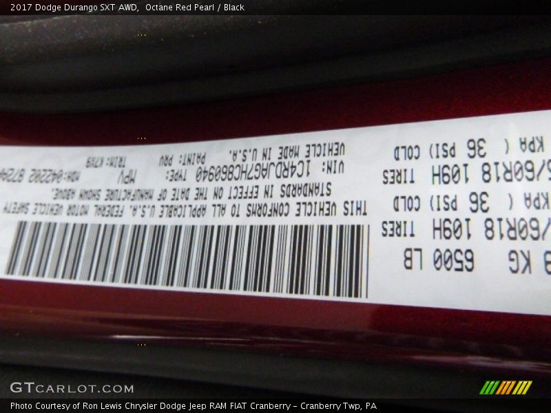 Octane Red Pearl / Black 2017 Dodge Durango SXT AWD
