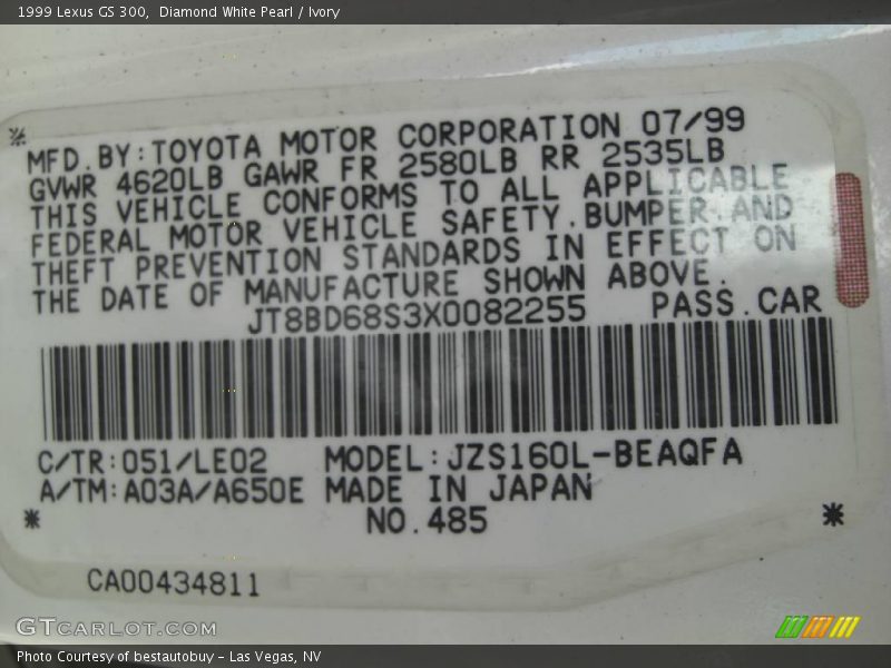 Diamond White Pearl / Ivory 1999 Lexus GS 300