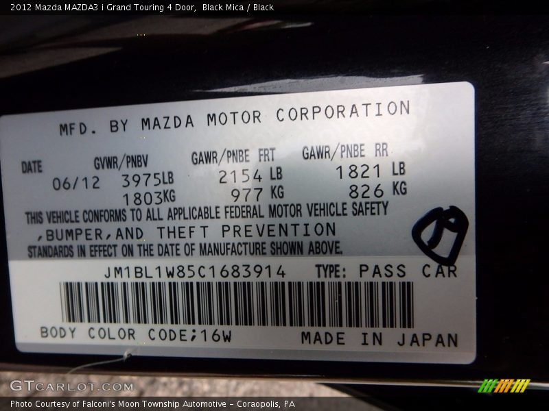 Black Mica / Black 2012 Mazda MAZDA3 i Grand Touring 4 Door