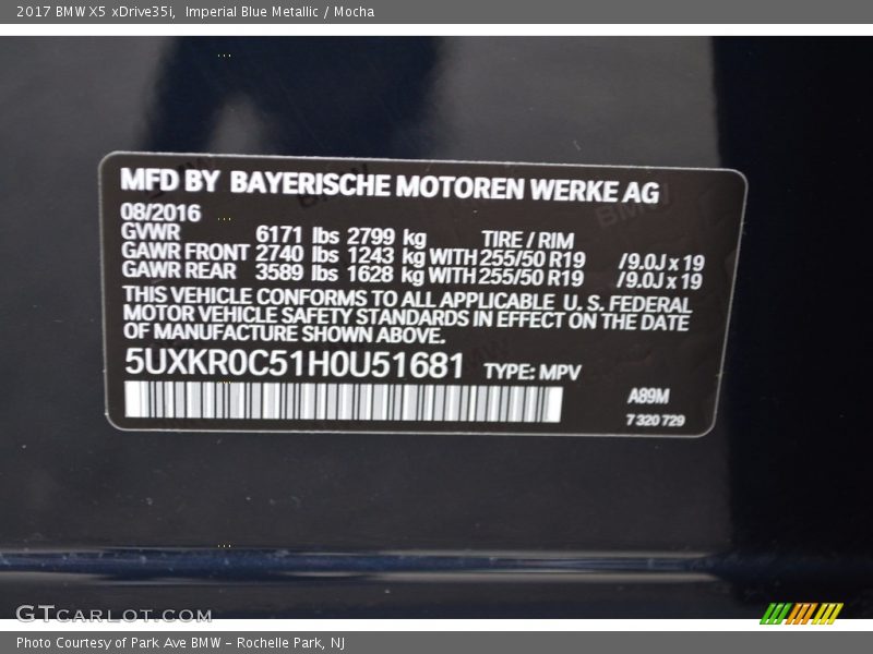 2017 X5 xDrive35i Imperial Blue Metallic Color Code A89