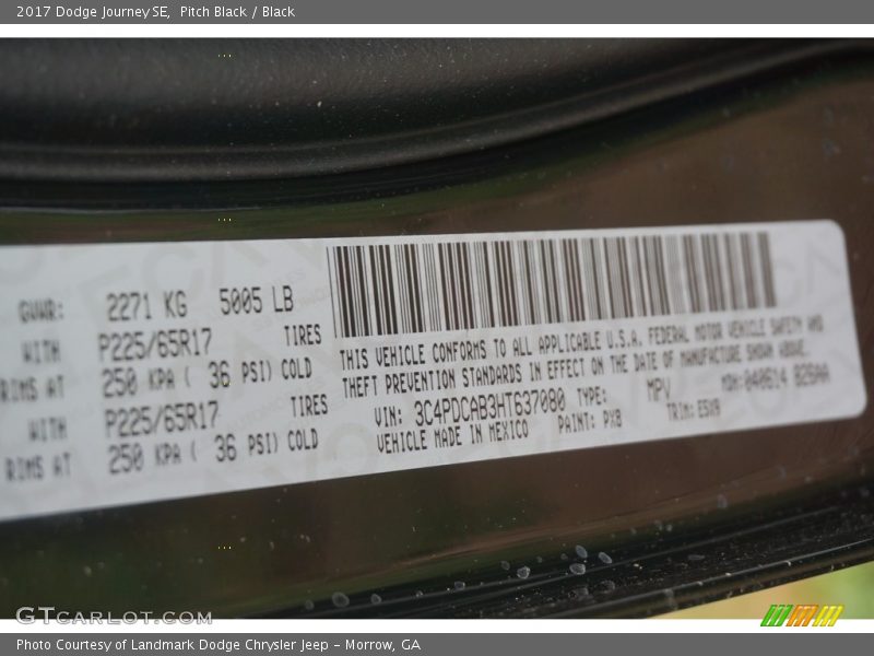 Pitch Black / Black 2017 Dodge Journey SE