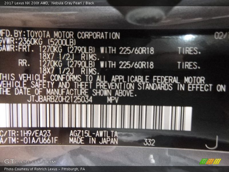 Nebula Gray Pearl / Black 2017 Lexus NX 200t AWD