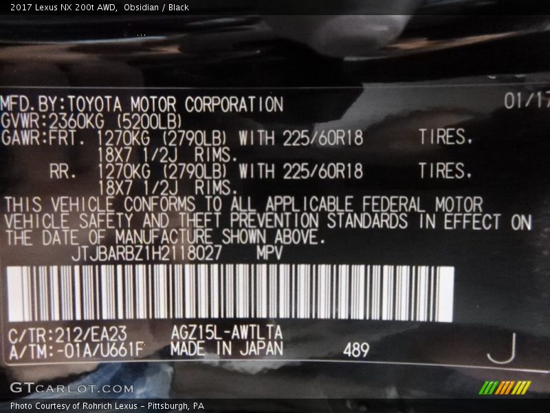 Obsidian / Black 2017 Lexus NX 200t AWD