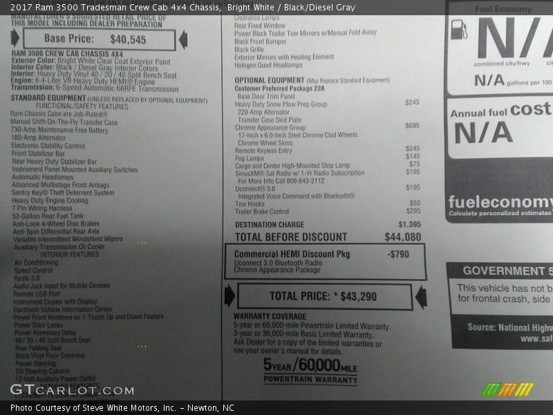 Bright White / Black/Diesel Gray 2017 Ram 3500 Tradesman Crew Cab 4x4 Chassis