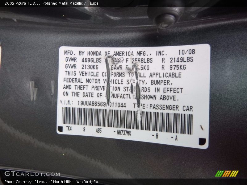 Polished Metal Metallic / Taupe 2009 Acura TL 3.5