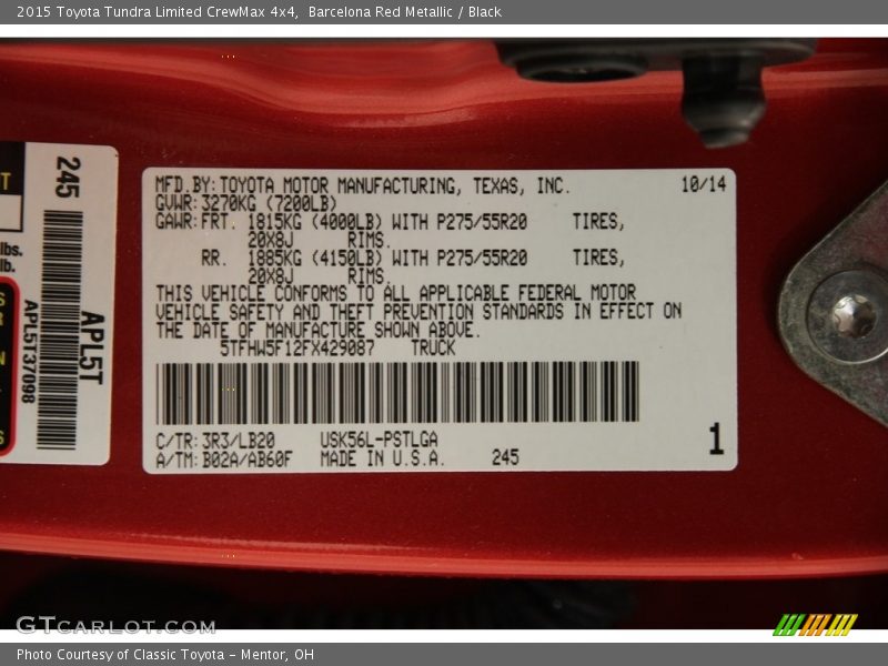 Barcelona Red Metallic / Black 2015 Toyota Tundra Limited CrewMax 4x4