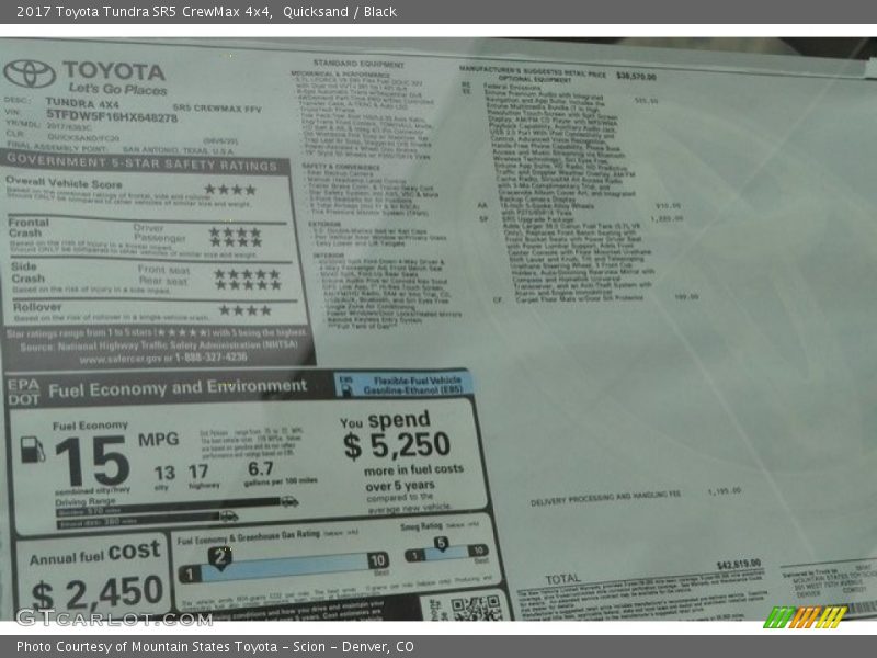 Quicksand / Black 2017 Toyota Tundra SR5 CrewMax 4x4