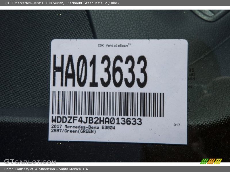 Piedmont Green Metallic / Black 2017 Mercedes-Benz E 300 Sedan
