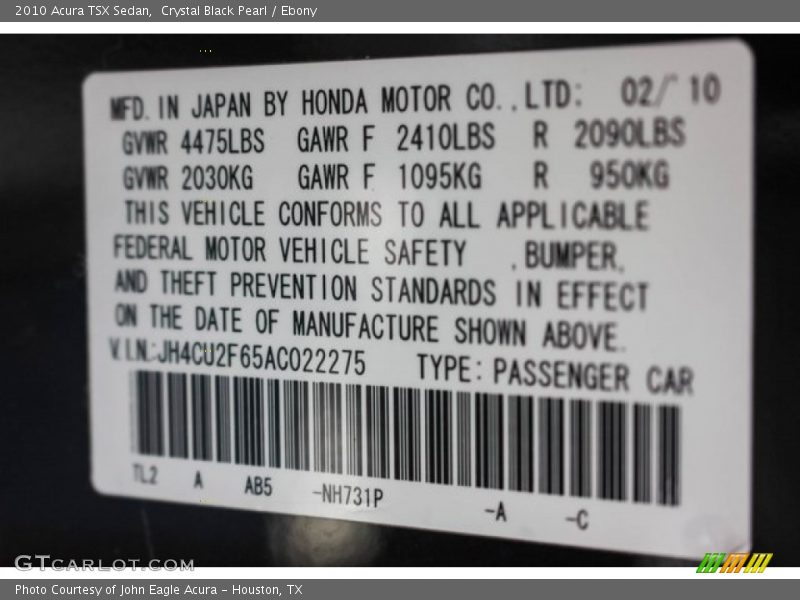 Crystal Black Pearl / Ebony 2010 Acura TSX Sedan