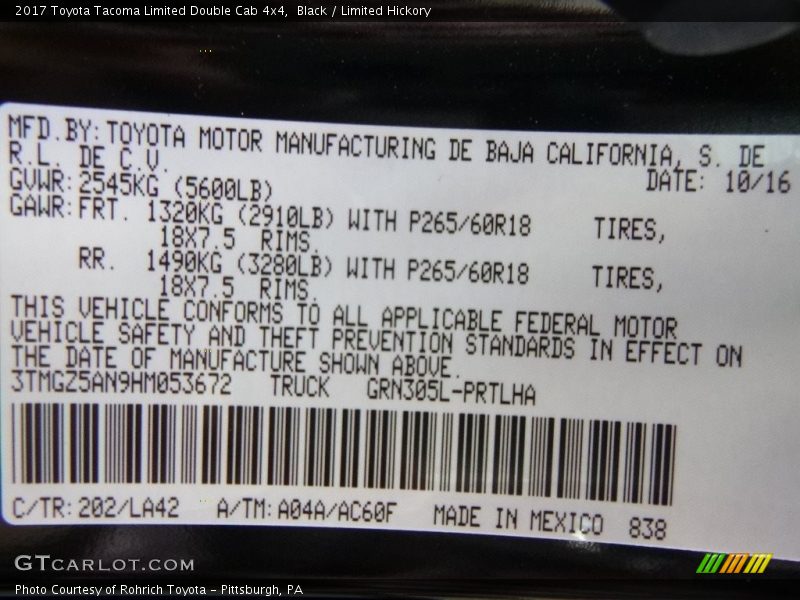 Black / Limited Hickory 2017 Toyota Tacoma Limited Double Cab 4x4