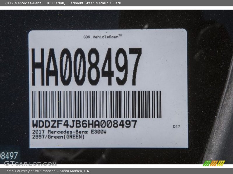 Piedmont Green Metallic / Black 2017 Mercedes-Benz E 300 Sedan