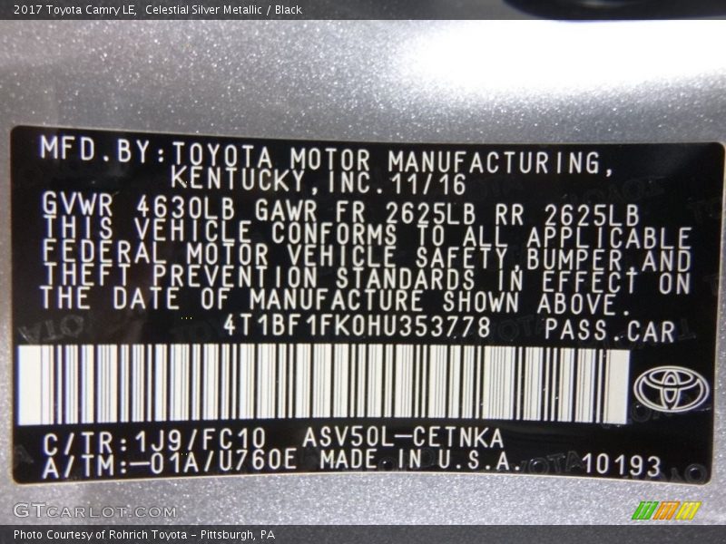 Celestial Silver Metallic / Black 2017 Toyota Camry LE