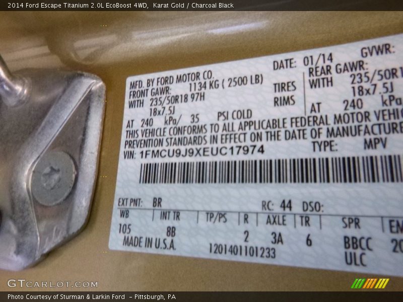 Karat Gold / Charcoal Black 2014 Ford Escape Titanium 2.0L EcoBoost 4WD