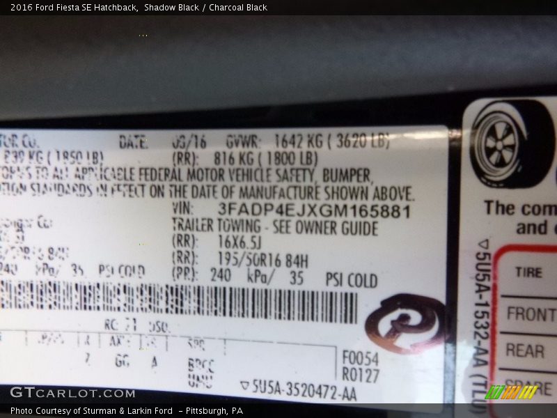 Shadow Black / Charcoal Black 2016 Ford Fiesta SE Hatchback
