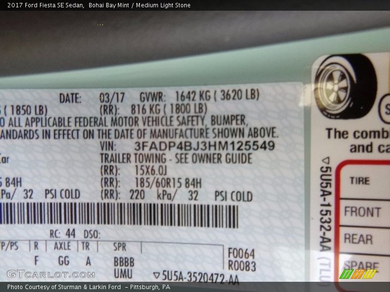 Bohai Bay Mint / Medium Light Stone 2017 Ford Fiesta SE Sedan