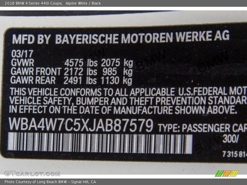 Alpine White / Black 2018 BMW 4 Series 440i Coupe