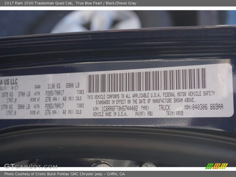 True Blue Pearl / Black/Diesel Gray 2017 Ram 1500 Tradesman Quad Cab
