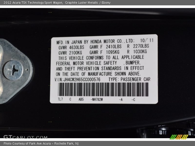 Graphite Luster Metallic / Ebony 2012 Acura TSX Technology Sport Wagon