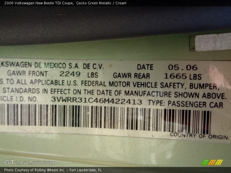 Gecko Green Metallic / Cream 2006 Volkswagen New Beetle TDI Coupe