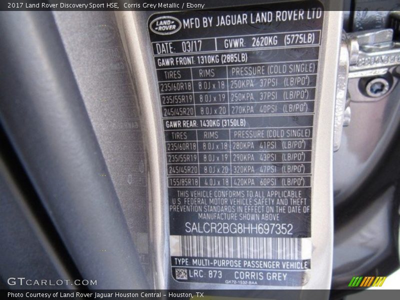 2017 Discovery Sport HSE Corris Grey Metallic Color Code 873