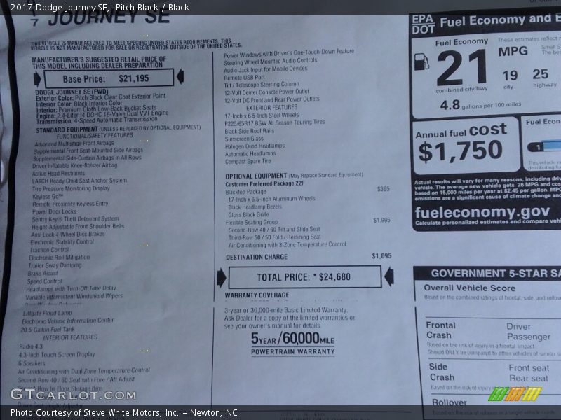 Pitch Black / Black 2017 Dodge Journey SE