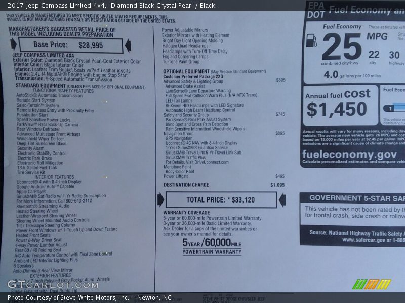 Diamond Black Crystal Pearl / Black 2017 Jeep Compass Limited 4x4
