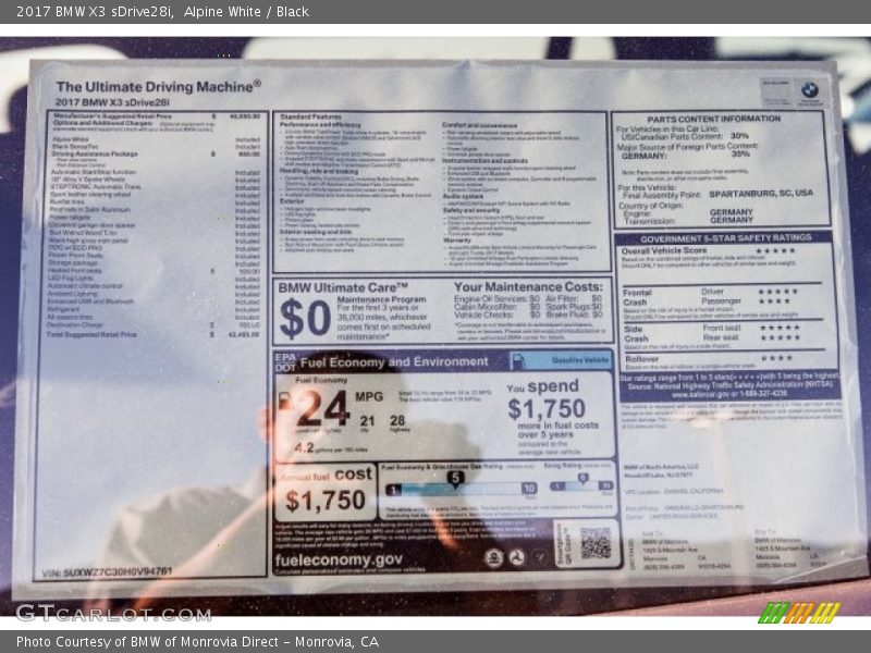 Alpine White / Black 2017 BMW X3 sDrive28i