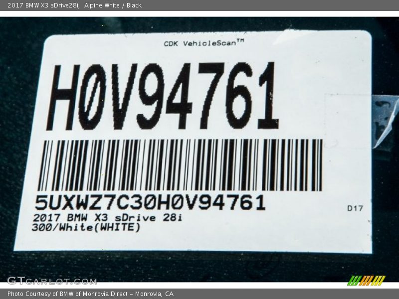 Alpine White / Black 2017 BMW X3 sDrive28i