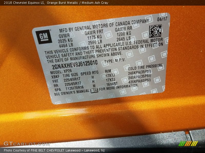 Orange Burst Metallic / Medium Ash Gray 2018 Chevrolet Equinox LS