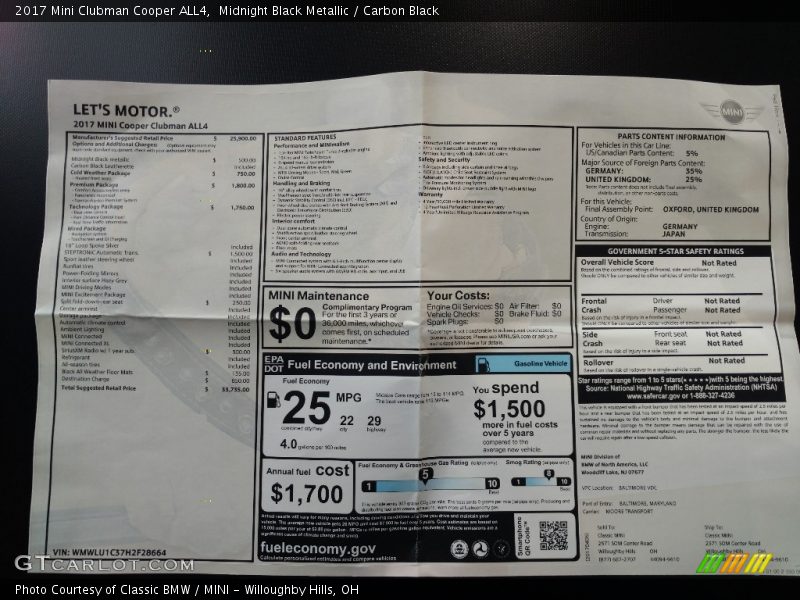 Midnight Black Metallic / Carbon Black 2017 Mini Clubman Cooper ALL4