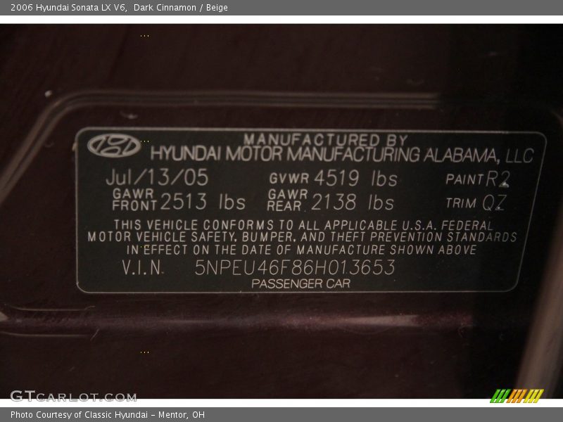 Dark Cinnamon / Beige 2006 Hyundai Sonata LX V6