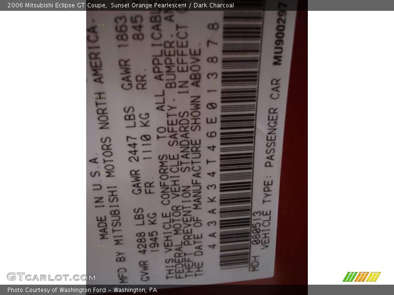Sunset Orange Pearlescent / Dark Charcoal 2006 Mitsubishi Eclipse GT Coupe