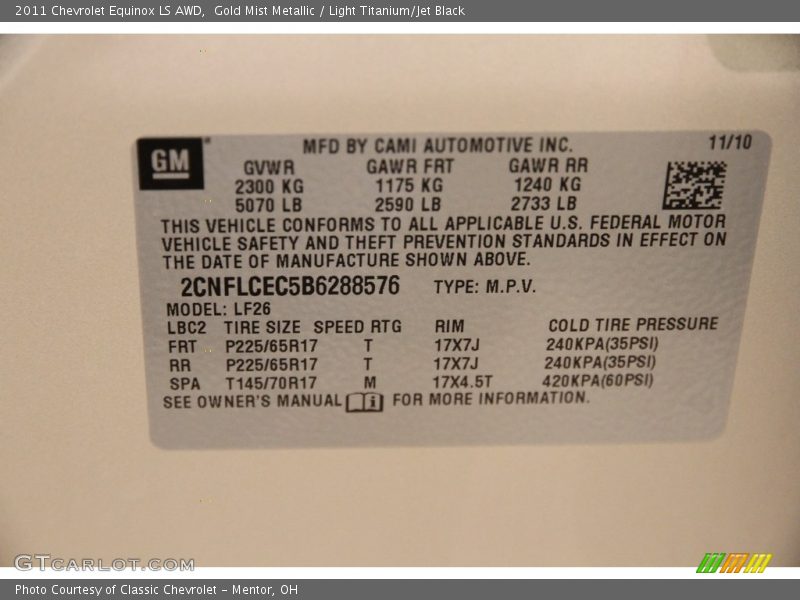 Gold Mist Metallic / Light Titanium/Jet Black 2011 Chevrolet Equinox LS AWD