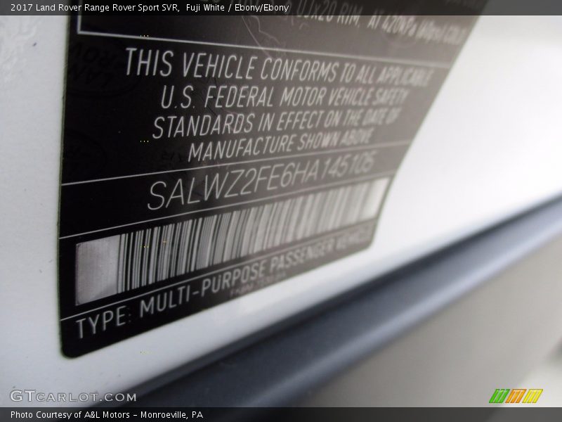 Fuji White / Ebony/Ebony 2017 Land Rover Range Rover Sport SVR