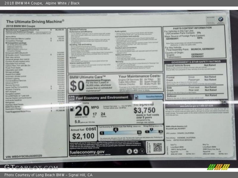  2018 M4 Coupe Window Sticker