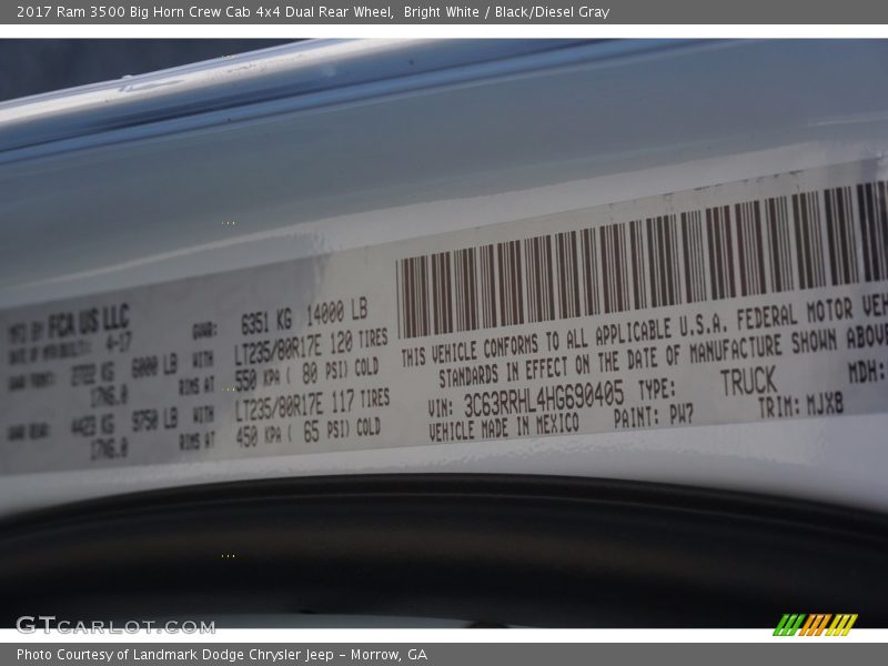 Bright White / Black/Diesel Gray 2017 Ram 3500 Big Horn Crew Cab 4x4 Dual Rear Wheel